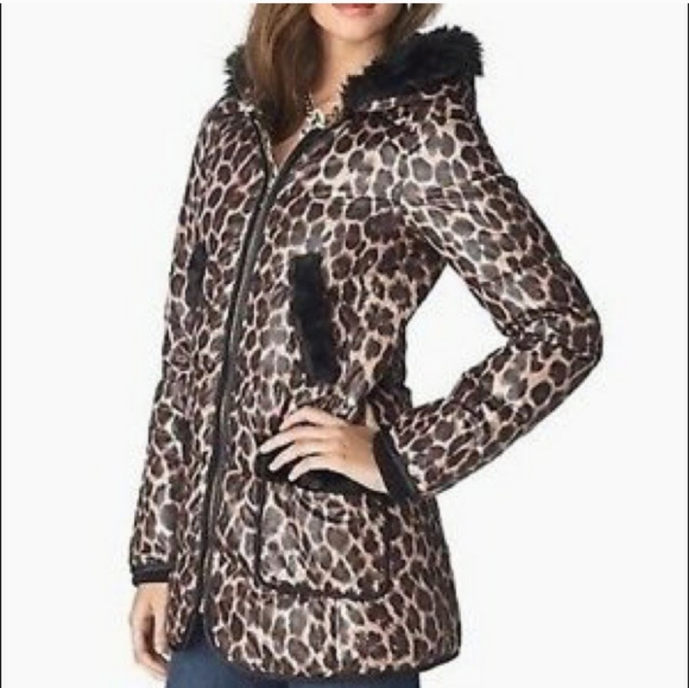 Juicy Couture Down Hooded Puffer animal print coat jacket women's size s…